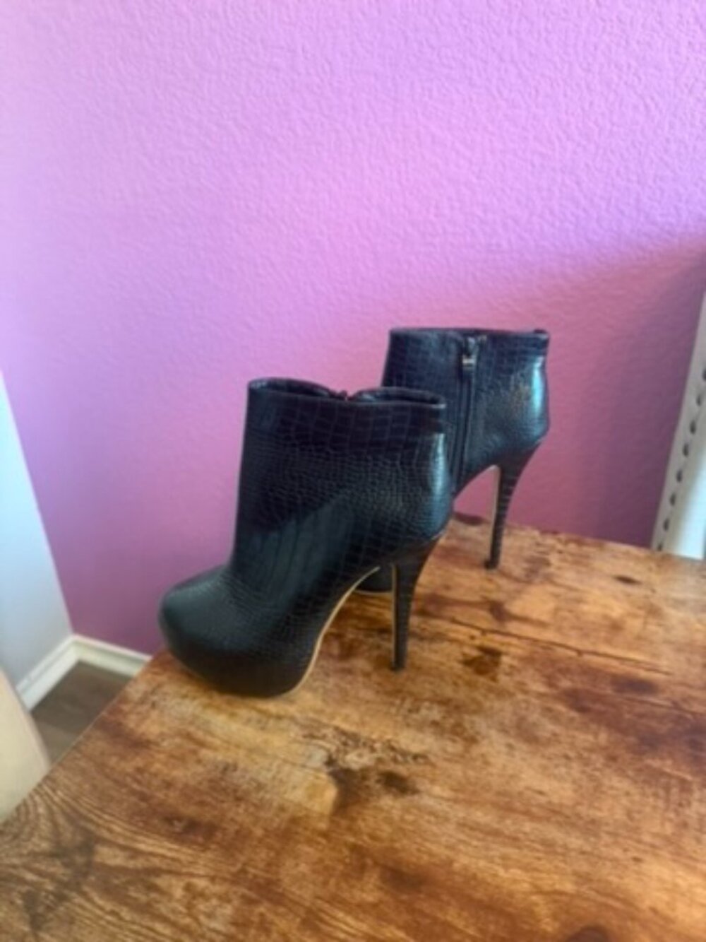 Black Faux Snake Skin Platform Stiletto Booties